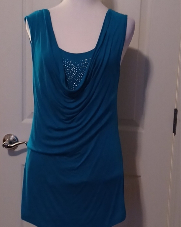 💙🌺Jason Maxwell turquoise Ruched Embellished Tank - Picture 9 of 10